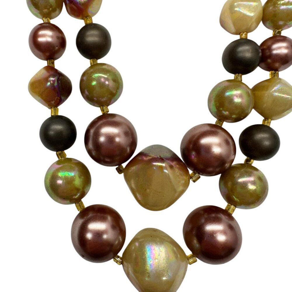 Double Strand Warm Tones Beaded Necklace